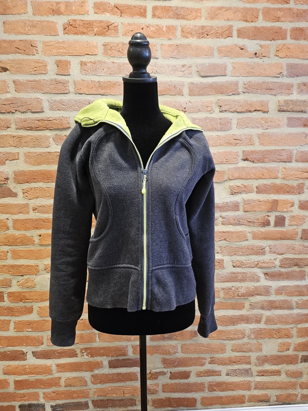 Women's Lululenon Scuba Charcoal Zip-Up Hoodie with Lime Trim